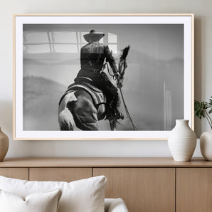 83102464-MGV-CV-36X24-Western Cowboy Wall Art Canvas Print, Framed Monochrome Horse Art Picture Print, Western Equestrian Perfect Rustic Western Decor