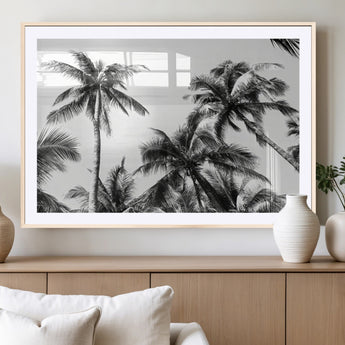 46641801-MGV-CV-36X24-Palm Tree Wall Art Canvas Print, Framed Black White Tropics Art Picture Print, Monochrome Palms Perfect Modern Tropical Minimalist