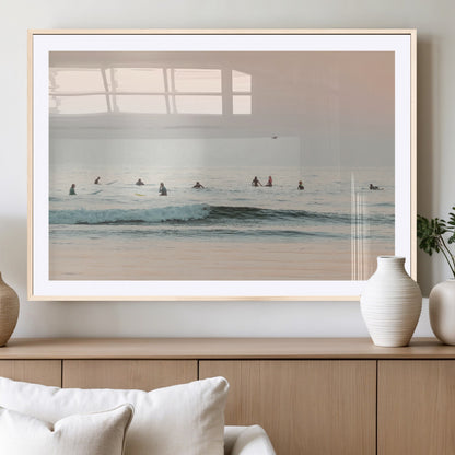 98888919-MGV-CV-36X24-Pastel Ocean Wall Art Canvas Print, Framed Soft Sunset Swimming Art Picture Print, Calm Sea Horizon Perfect Soft Coastal