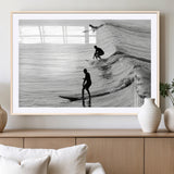 19875284-MGV-CV-36X24-Surfer Waves Wall Art Canvas Print, Framed Black White Surf Art Picture Print, Monochrome Ocean Perfect Modern Coastal Decor