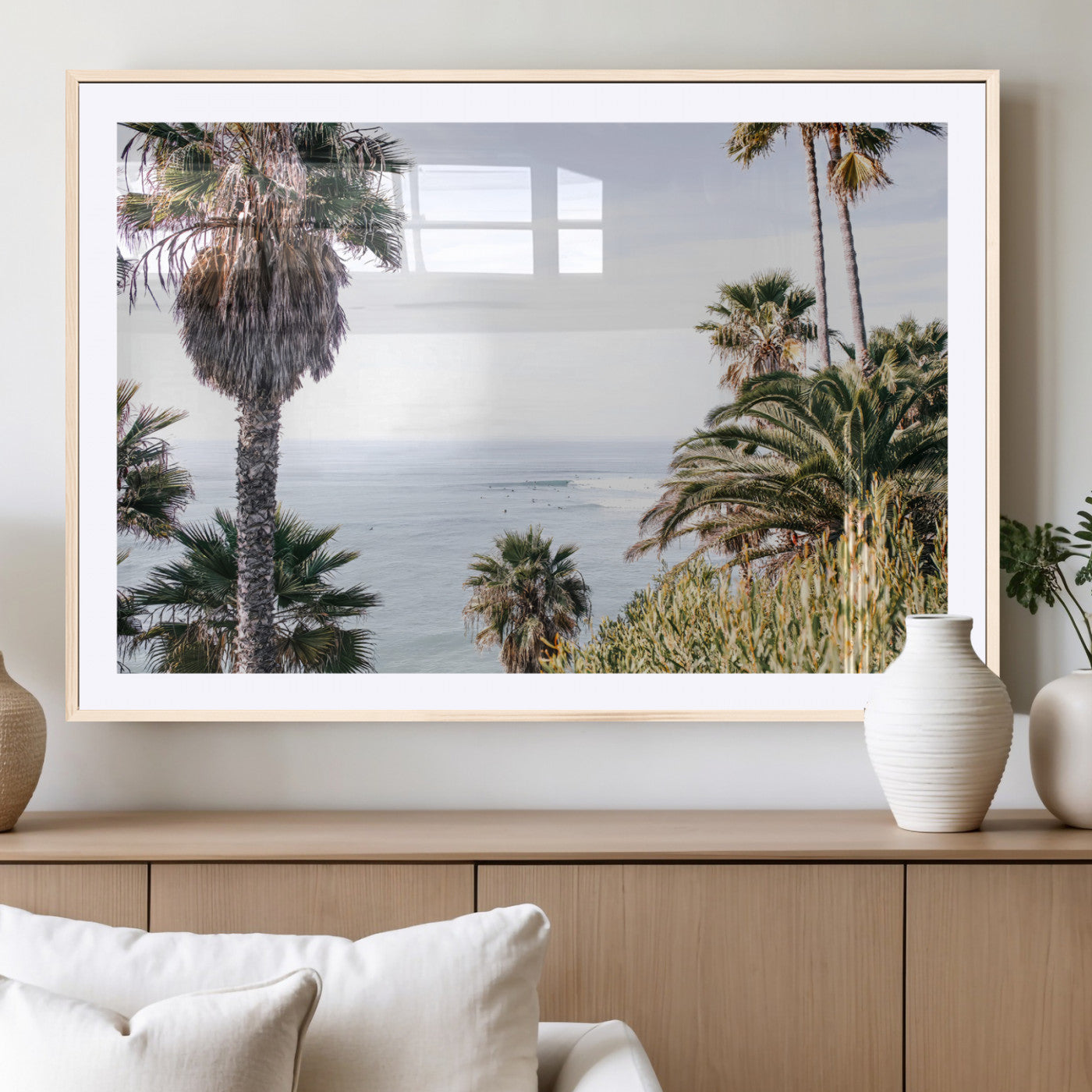 51404565-MGV-CV-36X24-Palm Trees Wall Art Canvas Print, Framed Ocean Breeze Art Picture Print, Coastal View Perfect Tropical Coastal Decor Artwork