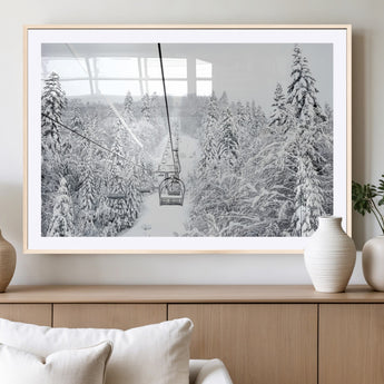 44705668-MGV-CV-36X24-Winter Forest Wall Art Canvas Print, Framed Snowy Forest Art Picture Print, Ski Lift Perfect Scandinavian Decor Artwork