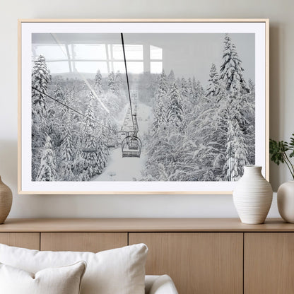 44705668-MGV-CV-36X24-Winter Forest Wall Art Canvas Print, Framed Snowy Forest Art Picture Print, Ski Lift Perfect Scandinavian Decor Artwork