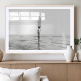 98446901-MGV-CV-36X24-Monochrome Surf Wall Art Canvas Print, Framed Minimalist Surfer Art Picture Print, Surfboard Silhouette Perfect Coastal Minimalist