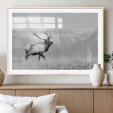 62278753-MGV-CV-36X24-Monochrome Elk Wall Art Canvas Print, Framed Mountain Wildlife Art Picture Print, Rustic Nature Perfect Rustic Minimalist Decor