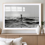 69541918-MGV-CV-36X24-Black White Ocean Wall Art Canvas Print, Framed Moody Seascape Art Picture Print, Surfer Sign Perfect Moody Minimalist Decor