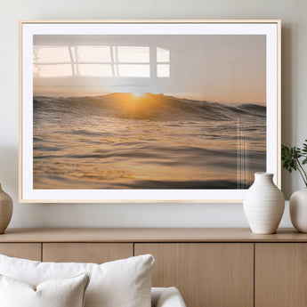 16973771-MGV-CV-36X24-Calm Water Wall Art Canvas Print, Framed Sunset Waves Art Picture Print, Coastal Warmth Perfect Warm Minimalist Decor Artwork