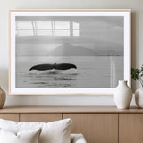 30524220-MGV-CV-36X24-Whale Tail Wall Art Canvas Print, Framed Black White Ocean Art Picture Print, Calm Marine Perfect Minimalist Coastal Decor Artwork
