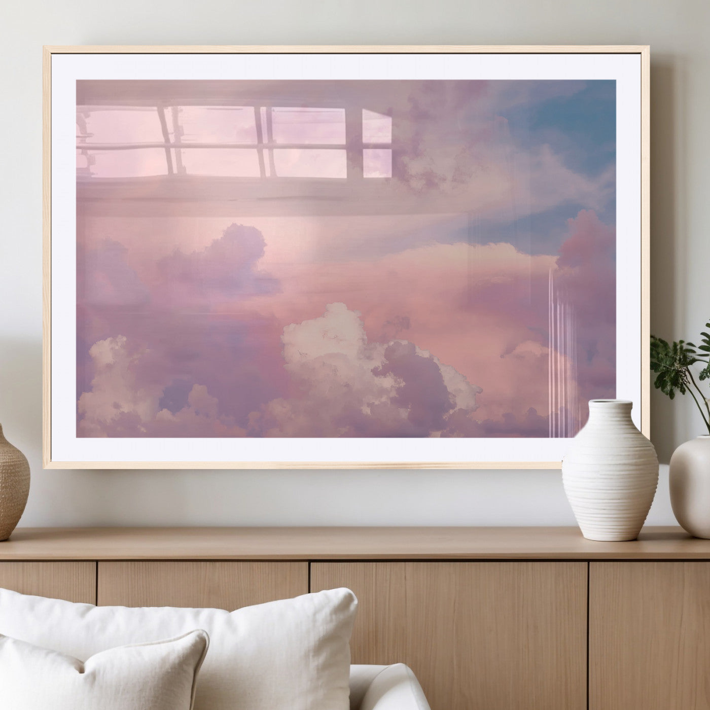 22874890-MGC-FP-36x24_Natural-Pastel Sky Wall Art Canvas Print, Framed Dreamy Cloudscape Art Picture Print, Sunset Glow Perfect Minimalist Serenity Decor