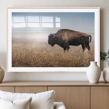 99620201-MGC-FP-36x24_Natural-Wild Bison Wall Art Canvas Print, Framed Bison in Prairie Art Picture Print, Rustic Western Perfect Rustic Western Decor Artwork