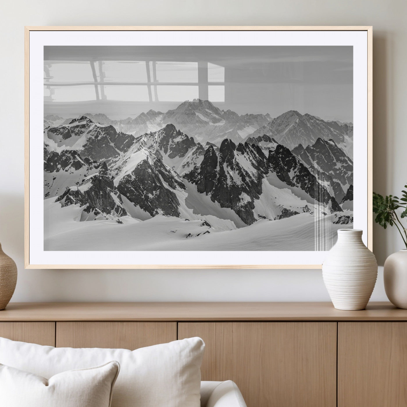 32399691-MGC-FP-36x24_Natural-Snowy Mountain Wall Art Canvas Print, Framed Mountain Peaks Art Picture Print, Alpine Mountains Perfect Minimalist Alpine Decor