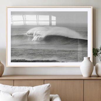 42544082-MGV-CV-36X24-Monochrome Seascape Wall Art Canvas Print, Framed Surf Wave Art Picture Print, Minimalist Ocean Perfect Moody Coastal Decor