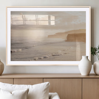 57669769-MGV-CV-36X24-Misty Coastal Wall Art Canvas Print, Framed Golden Sunset Art Picture Print, Serene Shoreline Perfect Tranquil Coastal Decor