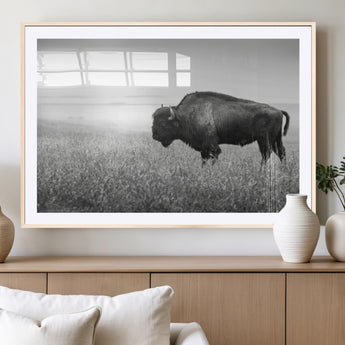28435251-MGC-FP-36x24_Natural-Bison In Prairie Wall Art Canvas Print, Framed Rustic Wildlife Art Picture Print, Wild Buffalo Perfect Rustic Western Decor