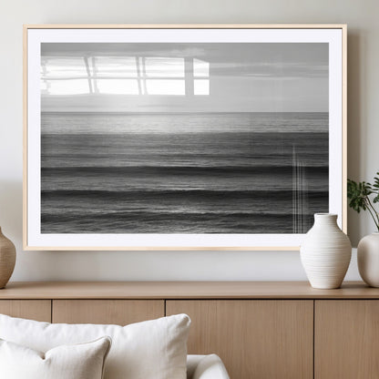 47305203-MGC-FP-36x24_Natural-Monochrome Ocean Wall Art Canvas Print, Framed Moody Ocean Art Picture Print, Calm Ocean Perfect Minimalist Coastal Decor Artwork