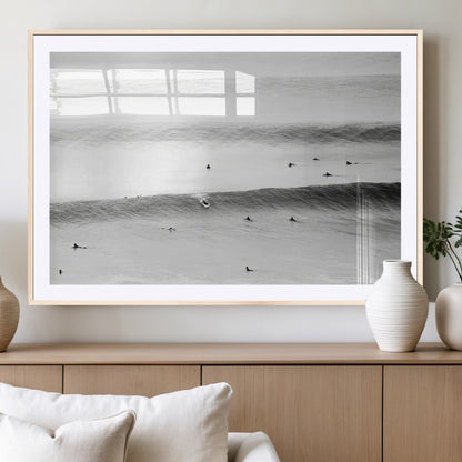 54291445-MGV-CV-36X24-Black White Ocean Wall Art Canvas Print, Framed Coastal Sport Art Picture Print, Ocean Culture Perfect Minimalist Coastal Decor