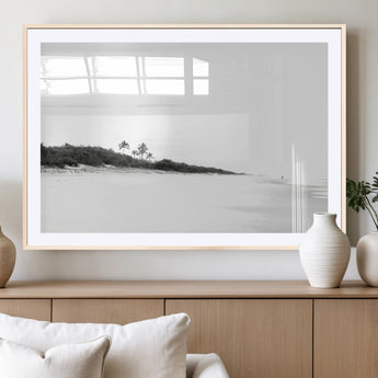 29611516-MGC-FP-36x24_Natural-Black White Beach Wall Art Canvas Print, Framed Palm Trees Art Picture Print, Monochrome Tropical Perfect Minimalist Coastal Decor