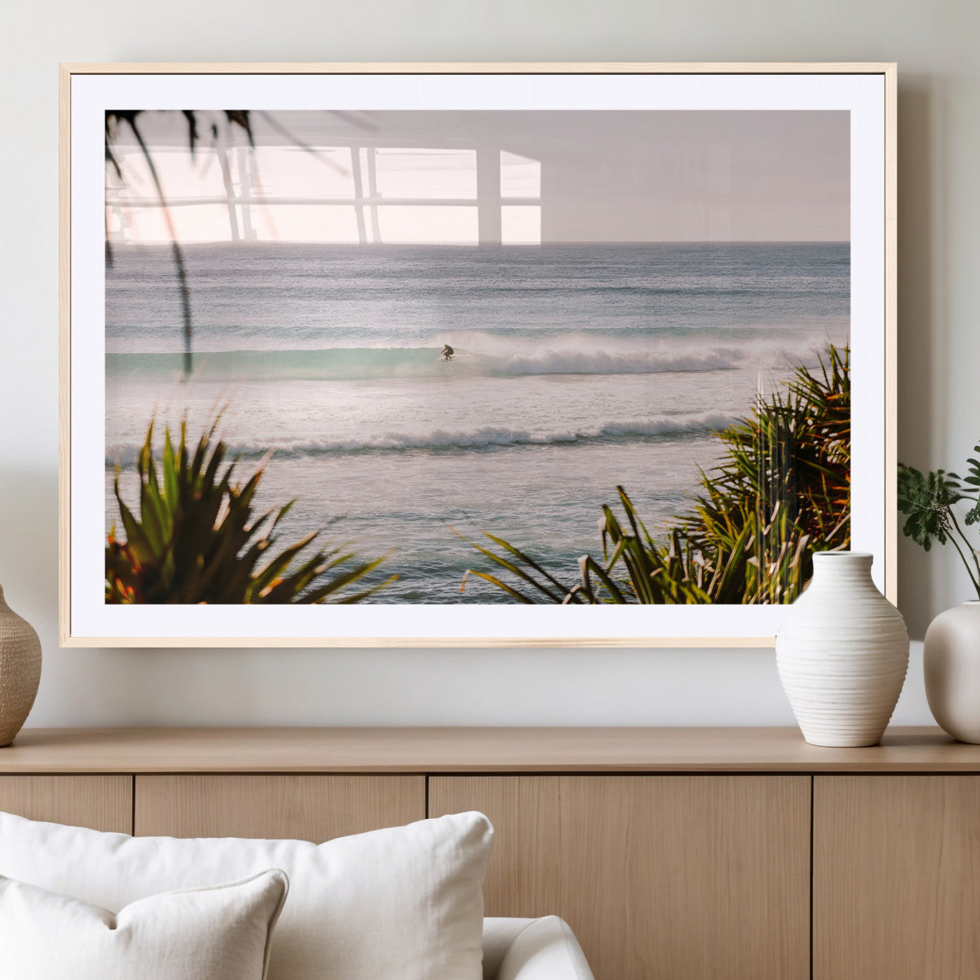 23287092-MGV-CV-36X24-Ocean Surfer Wall Art Canvas Print, Framed Coastal Surf Art Picture Print, Tropical Beach Perfect Tropical Coastal Decor Artwork