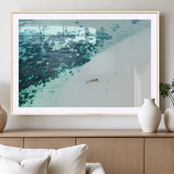 33764764-MGV-CV-36X24-Minimal Beach Wall Art Canvas Print, Framed Ocean Swimming Art Picture Print, Clear Ocean Perfect Minimal Coastal Decor Artwork