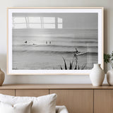 33821421-MGV-CV-36X24-Surfer Silhouette Wall Art Canvas Print, Framed Calm Ocean Art Picture Print, Monochrome Surf Perfect Minimalist Coastal Decor