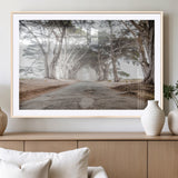 87090469-MGV-CV-36X24-Cypress Tunnel Wall Art Canvas Print, Framed Misty Road Art Picture Print, Foggy Trees Perfect Rustic Woodland Decor Artwork