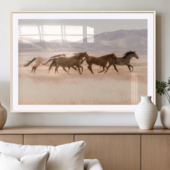 83644685-MGV-CV-36X24-Wild Horse Art Wall Art Canvas Print, Framed Rustic Western Art Picture Print, Desert Horse Scene Perfect Rustic Western Decor