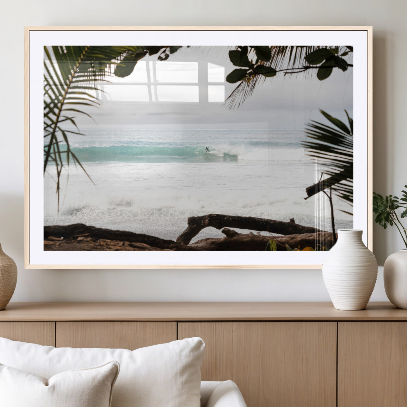 50382104-MGC-FP-36x24_Natural-Tropical Surf Wall Art Canvas Print, Framed Palm Tree View Art Picture Print, Beach House Art Perfect Boho Coastal Decor Artwork