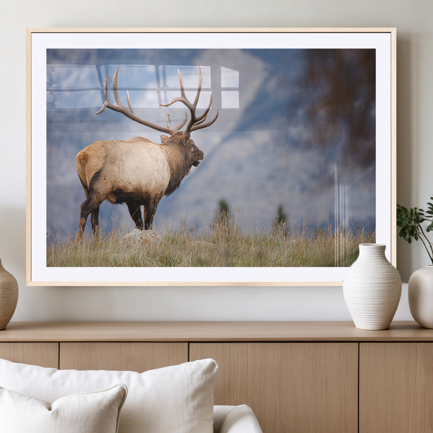 26365841-MGC-FP-36x24_Natural-Mountain Elk Art Wall Art Canvas Print, Framed Rustic Wildlife Print Art Picture Print, Lodge Style Decor Perfect Rustic Lodge