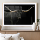 99448328-MGC-FP-36x24_Natural-Longhorn Cattle Wall Art Canvas Print, Framed Texas Ranch Art Picture Print, Western Cow Perfect Farmhouse Decor Artwork