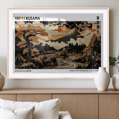 96372548-MGV-CV-36X24-Japanese Landscape Wall Art Print – Mt. Fuji Poster with Bonsai Tree & River, Ukiyo-e Inspired Modern Japanese Artwork, Autumn