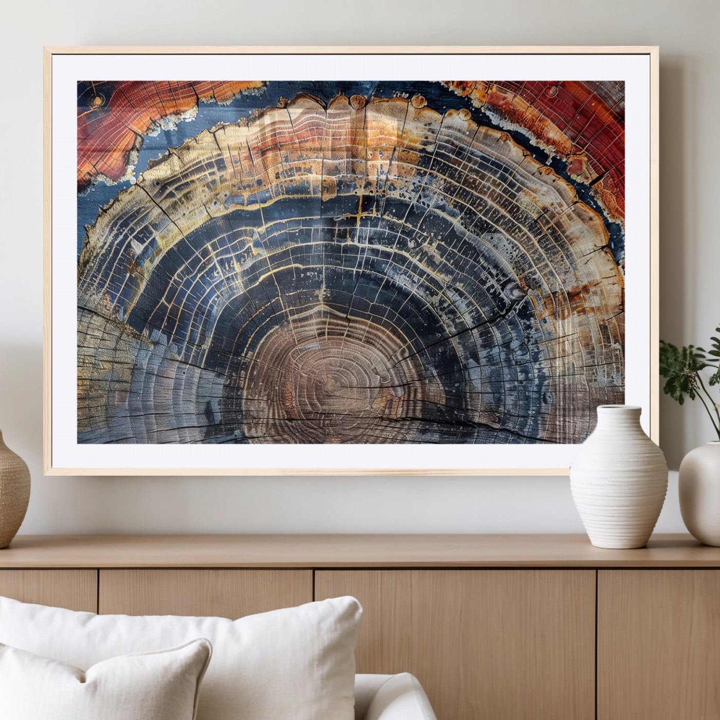 38987581-MGV-CV-36X24-Tree Ring Art Wall Art Canvas Print, Framed Rustic Wall Decor Art Picture Print, Nature Grain Print Perfect Modern Rustic Decor