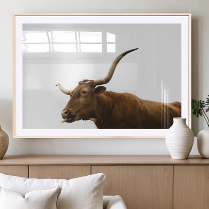 62566114-MGC-FP-36x24_Natural-Longhorn Cow Art Wall Art Canvas Print, Framed Rustic Animal Decor Art Picture Print, Texas Bull Photo Perfect Rustic Farmhouse