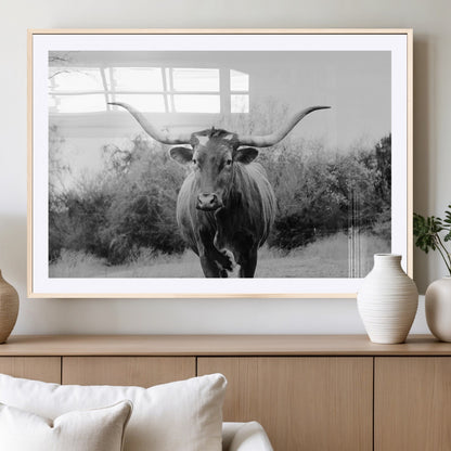 97280319-MGV-CV-36X24-Longhorn Photography Wall Art Canvas Print, Framed Western Cow Decor Art Picture Print, Texas Ranch Style Perfect Rustic Farmhouse