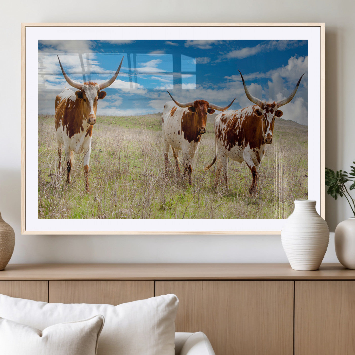 58099948-MGV-CV-36X24-Texas Longhorn Wall Art Canvas Print, Framed Western Decor Art Picture Print, Rustic Farmhouse Perfect Western Farmhouse Decor