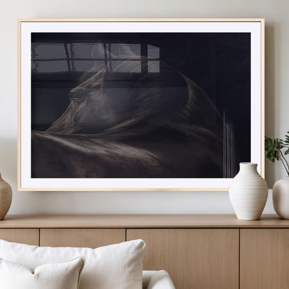 67026880-MGC-FP-36x24_Natural-Black Horse Portrait Wall Art Canvas Print, Framed Moody Horse Decor Art Picture Print, Equestrian Wall Style Perfect Masculine