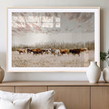 57389417-MGC-FP-36x24_Natural-Cow Herd Photography Wall Art Canvas Print, Framed Rustic Farmhouse Decor Art Picture Print, Western Ranch Style Perfect Rustic