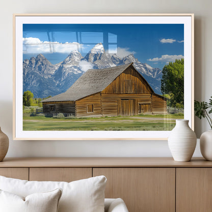 75948467-MGV-CV-36X24-Mountain Barn Scene Wall Art Canvas Print, Framed Rustic Farmhouse Style Art Picture Print, Country Cabin Decor Perfect Rustic