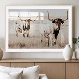 39672786-MGC-FP-36x24_Natural-Rustic Cow Scene Wall Art Canvas Print, Framed Farmhouse Style Cattle Art Picture Print, Prairie Animal Duo Perfect Rustic Western