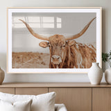 74406977-MGV-CV-36X24-Longhorn Bull Decor Wall Art Canvas Print, Framed Western Cow Theme Art Picture Print, Rustic Farmhouse Wall Perfect Neutral