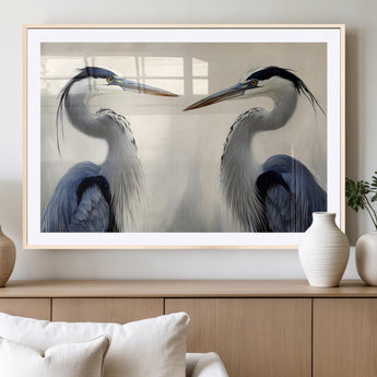 18230556-MGC-FP-36x24_Natural-Blue Heron Pair Wall Art Canvas Print, Framed Coastal Bird Theme Art Picture Print, Tranquil Wildlife Scene Perfect Coastal