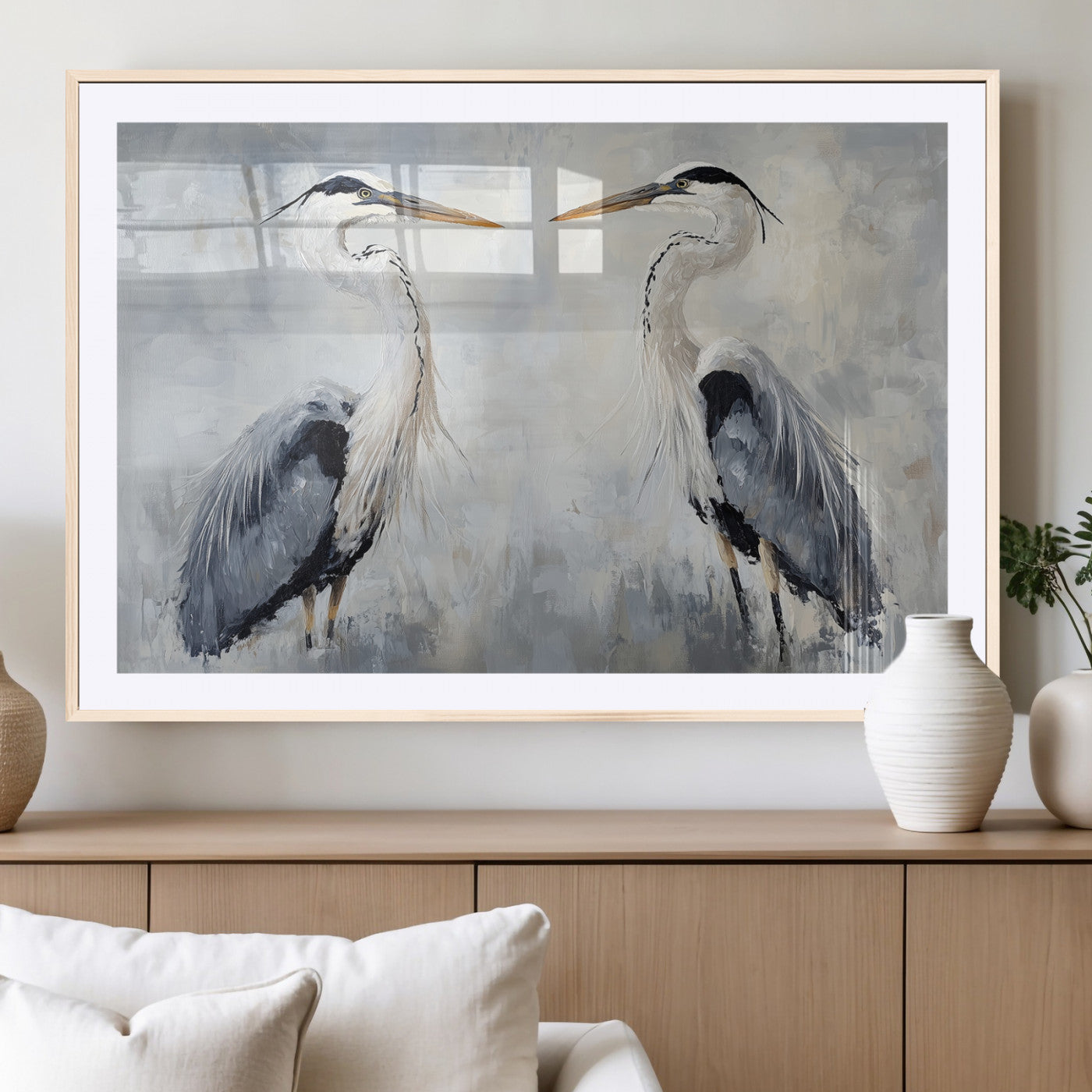 90806932-MGC-FP-36x24_Natural-Heron Wall Art Wall Art Canvas Print, Framed Bird Canvas Decor Art Picture Print, Nature Inspired Perfect Coastal Minimalist Decor