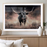71457818-MGC-FP-36x24_Natural-Longhorn Wall Art Wall Art Canvas Print, Framed Western Bull Canvas Art Picture Print, Rustic Cow Decor Perfect Western Dramatic