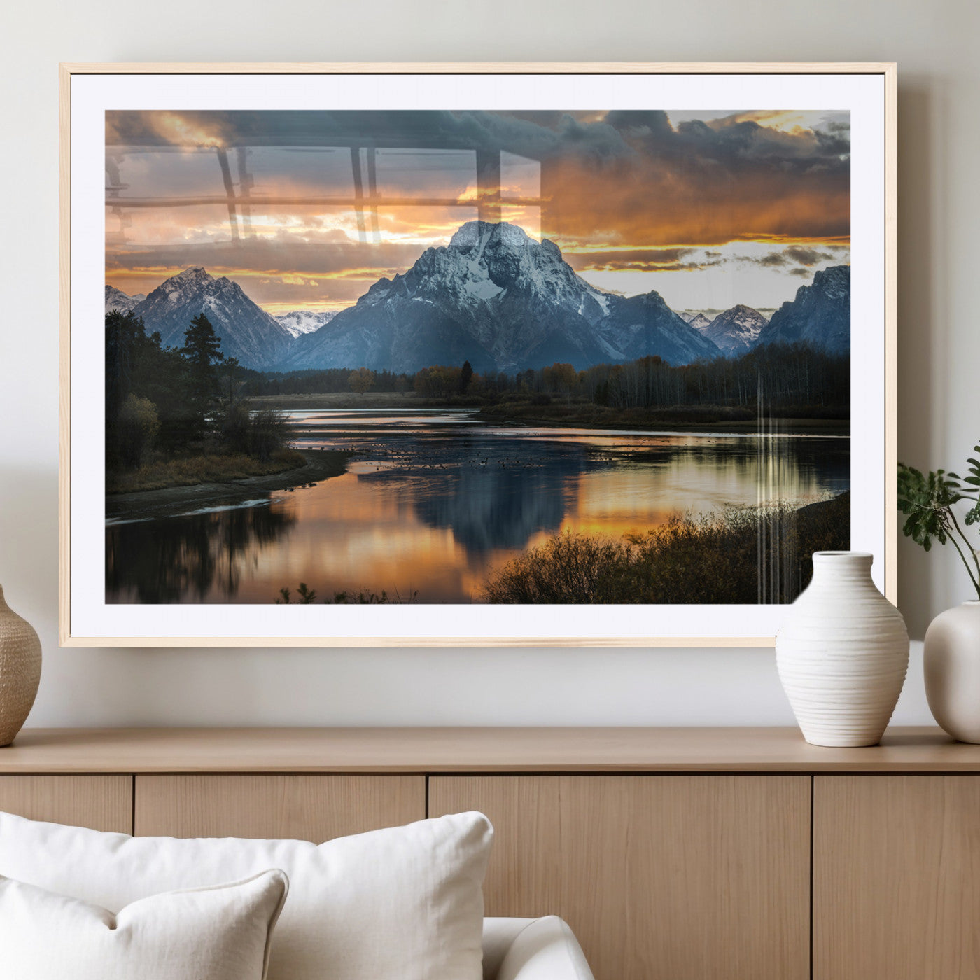 14130176-MGC-FP-36x24_Natural-Mountain Sunset Wall Art Canvas Print, Framed Alpine Wilderness Art Picture Print, Golden Hour Perfect Rustic Wilderness Decor