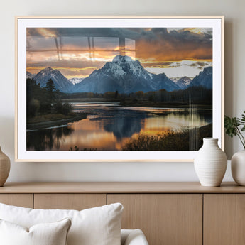 14130176-MGC-FP-36x24_Natural-Mountain Sunset Wall Art Canvas Print, Framed Alpine Wilderness Art Picture Print, Golden Hour Perfect Rustic Wilderness Decor