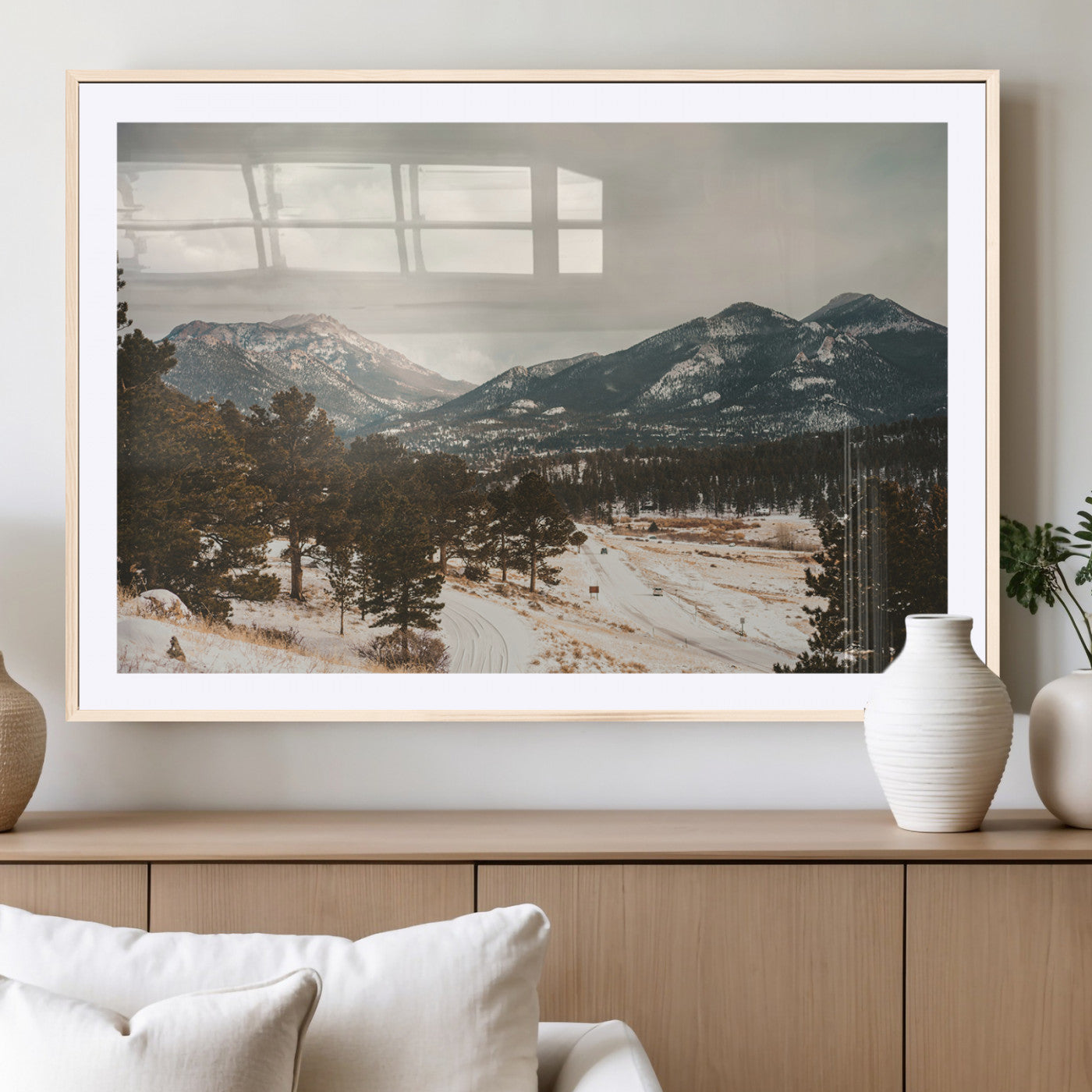 77311749-MGC-FP-36x24_Natural-Mountain Landscape Wall Art Canvas Print, Framed Snowy Peaks Art Picture Print, Alpine Aesthetic Perfect Rustic Winter Decor