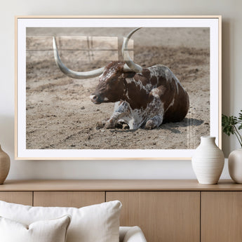 76549210-MGV-CV-36X24-Texas Longhorn Wall Art Canvas Print, Framed Country Living Art Picture Print, Farmhouse Aesthetic Perfect Western Rustic Decor