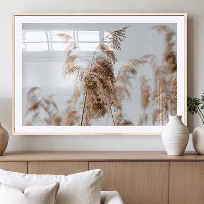 17019393-MGV-CV-36X24-Pampas Grass Wall Art Canvas Print, Framed Neutral Tones Art Picture Print, Minimalist Nature Perfect Boho Minimalist Decor