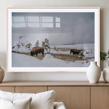 60308289-MGC-FP-36x24_Natural-Bison Wildlife Wall Art Canvas Print, Framed Snowy Prairie Art Picture Print, Western Landscape Perfect Rustic Winter Decor