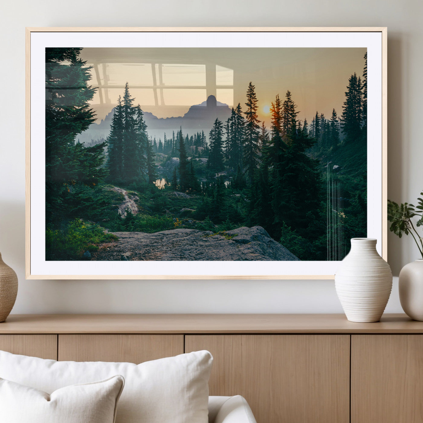 66397982-MGC-FP-36x24_Natural-Mountain Landscape Wall Art Canvas Print, Framed Forest Serenity Art Picture Print, Mountain Landscape Perfect Rustic Wilderness