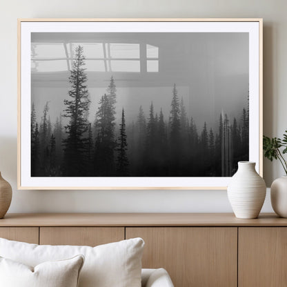 73138900-MGC-FP-36x24_Natural-Misty Pines Wall Art Canvas Print, Framed Woodland Photography Art Picture Print, Minimalist Decor Perfect Modern Rustic Decor